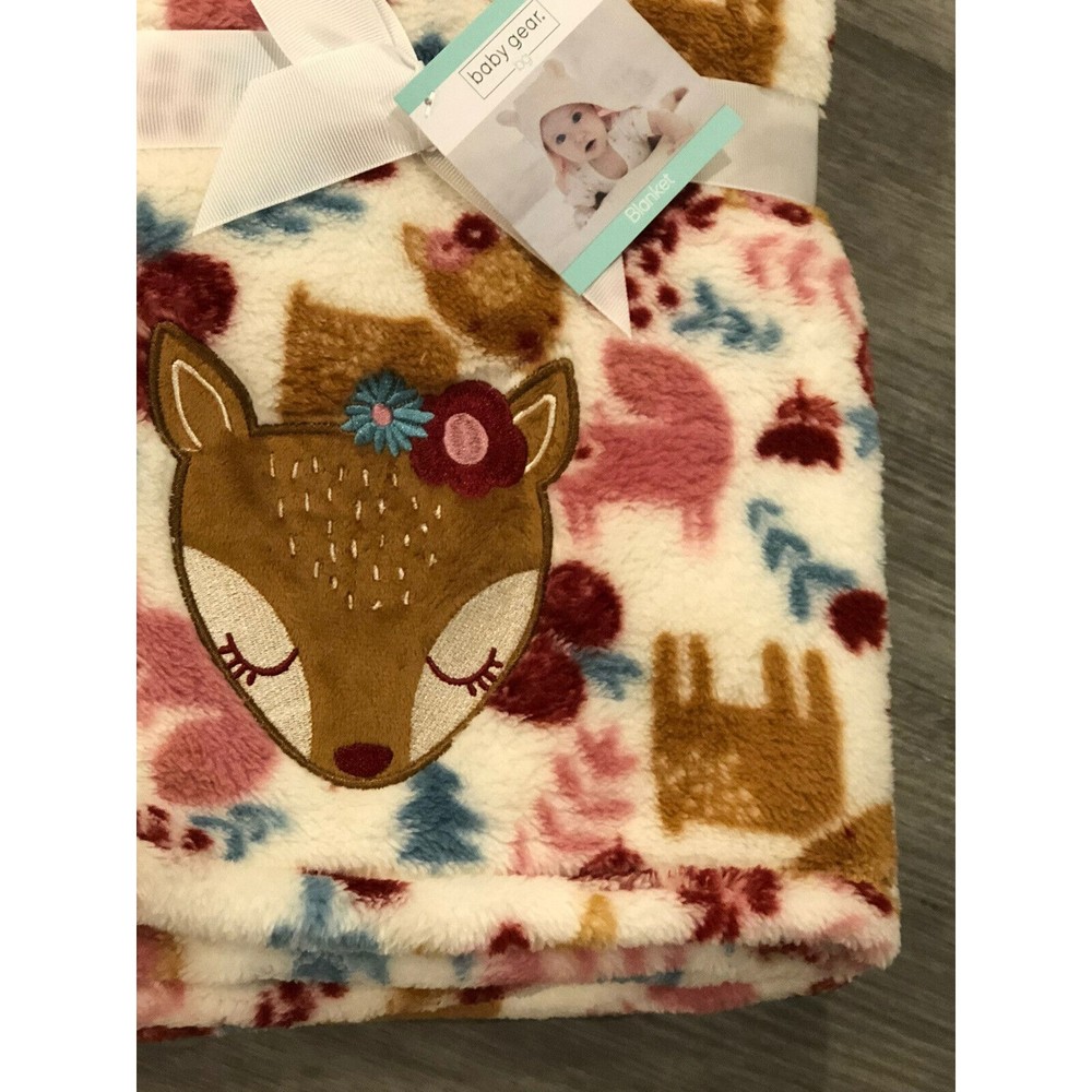 COPY - Baby Blanket Plush Deer Fawn Doe Squirrel Floral Pink Embroidered Baby G…